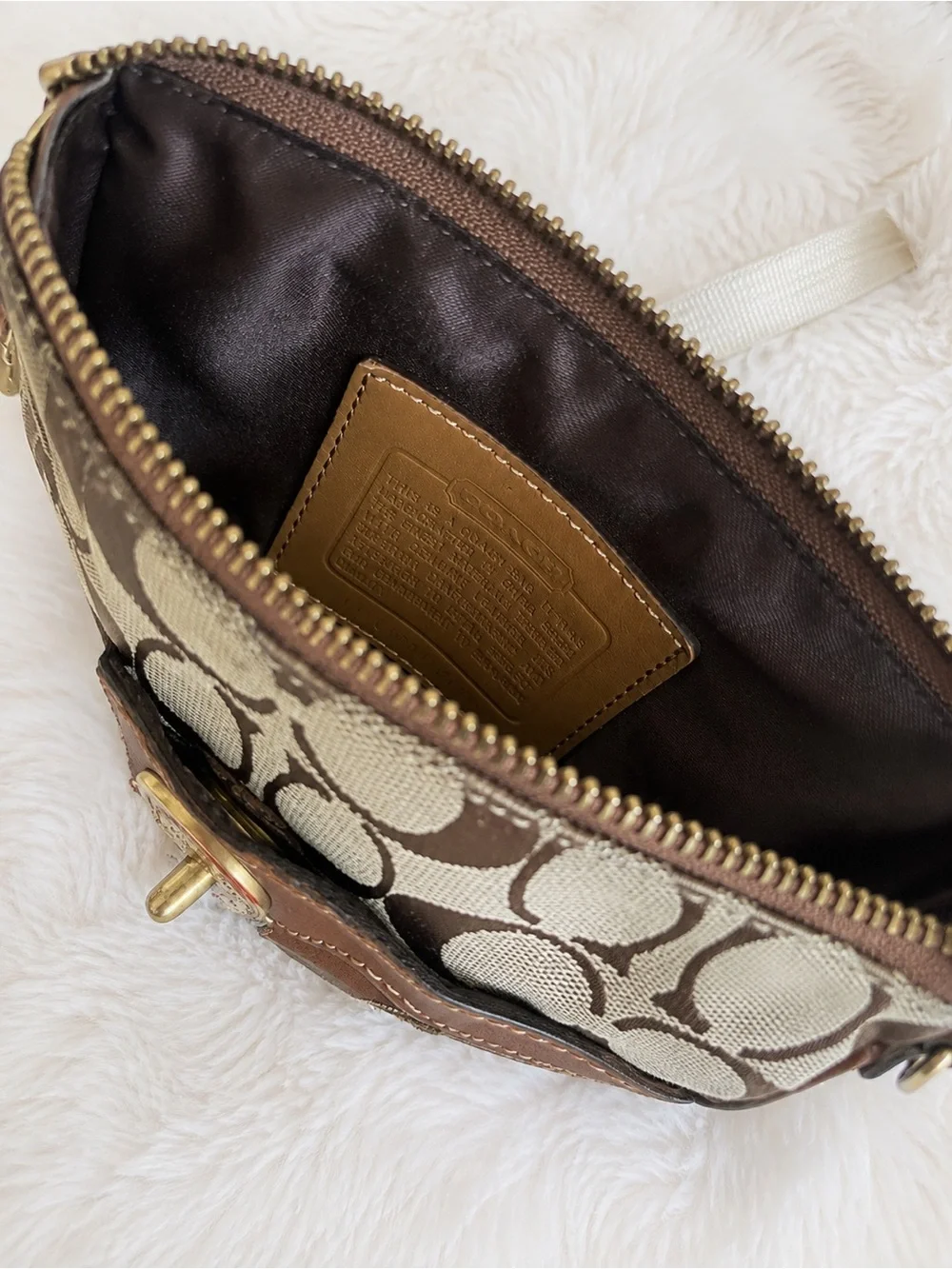 Coach Signature Crossbody with Brown, Tan & Cream Stripes